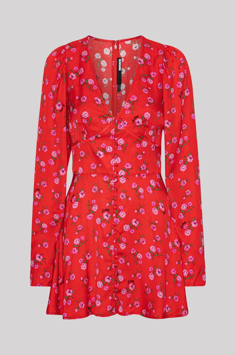 Printed V-Neck Dress red