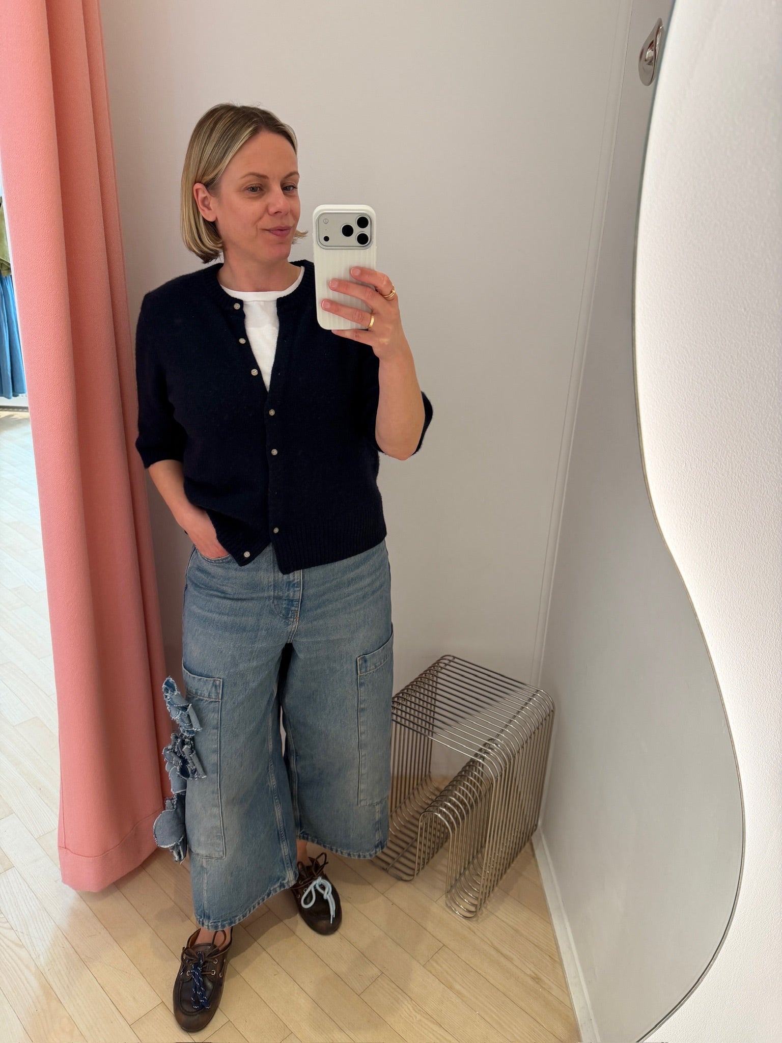 Flower Baggy Cargo Jeans blue stone