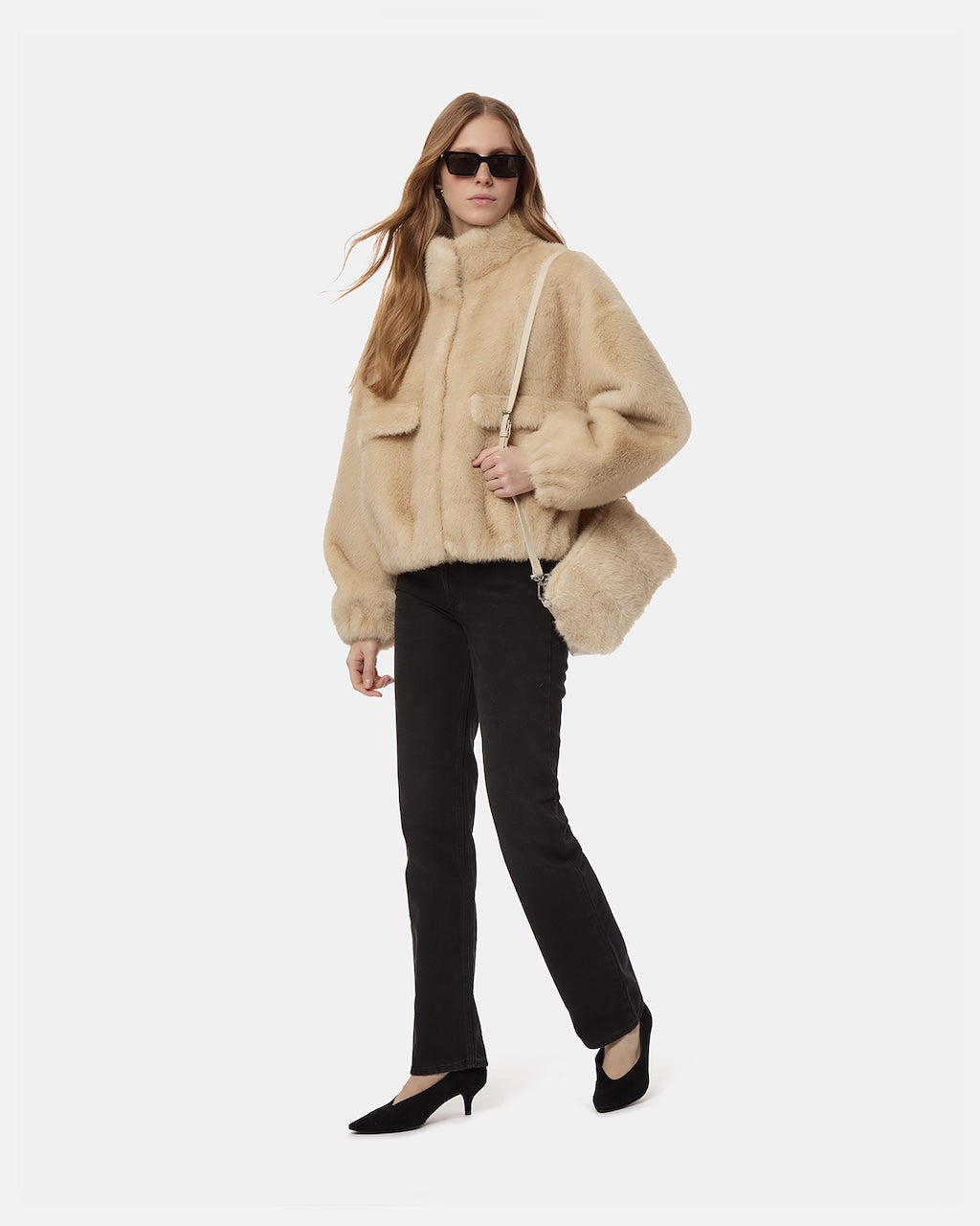 Iris Shaved Mink Bomber latte multi