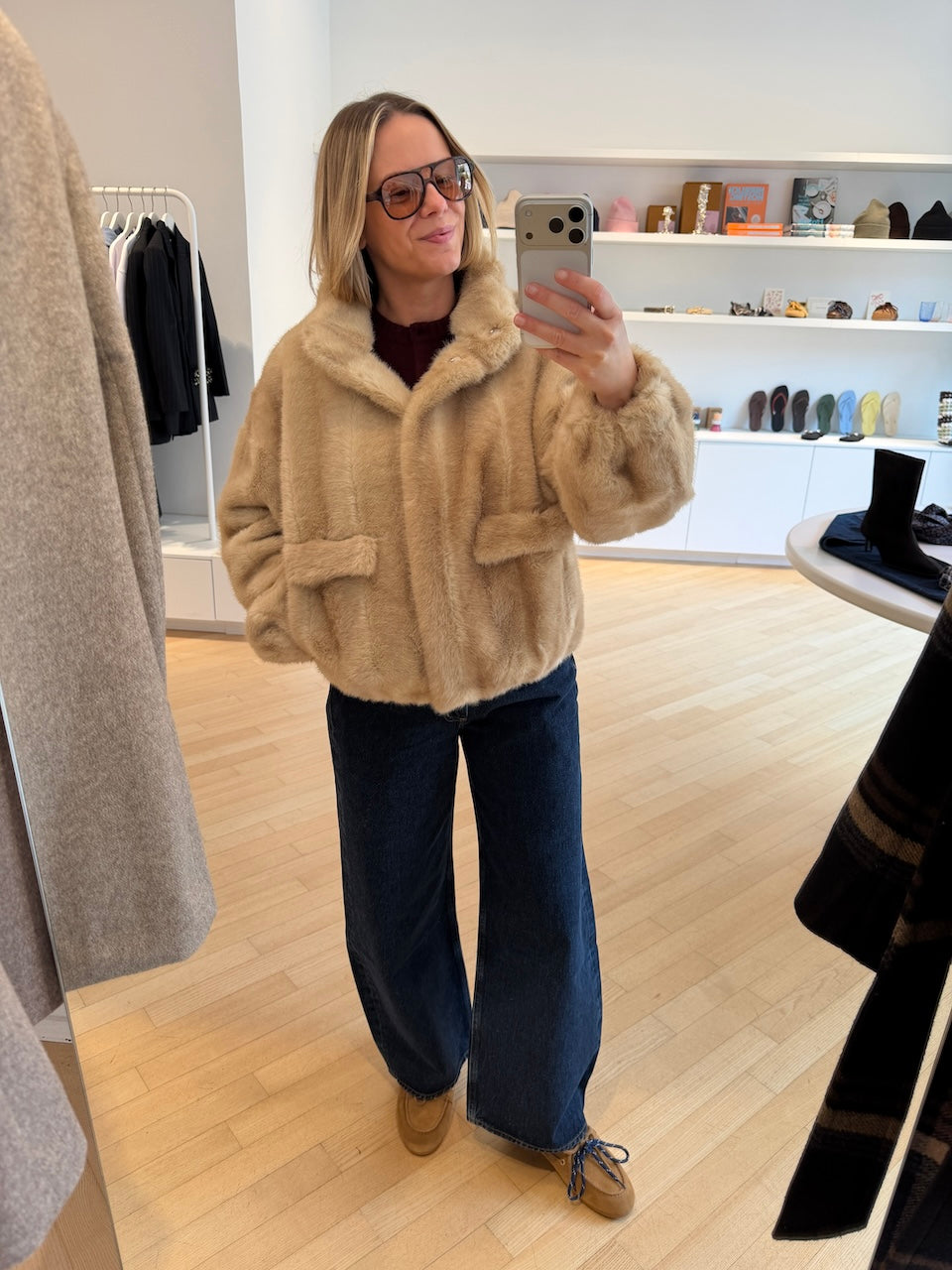Iris Shaved Mink Bomber latte multi
