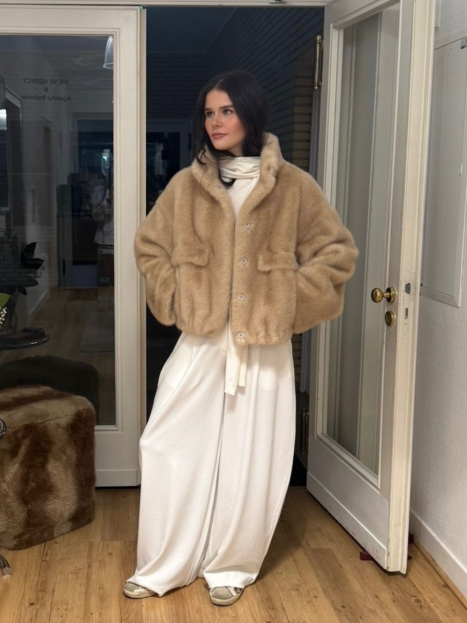 Iris Shaved Mink Bomber latte multi