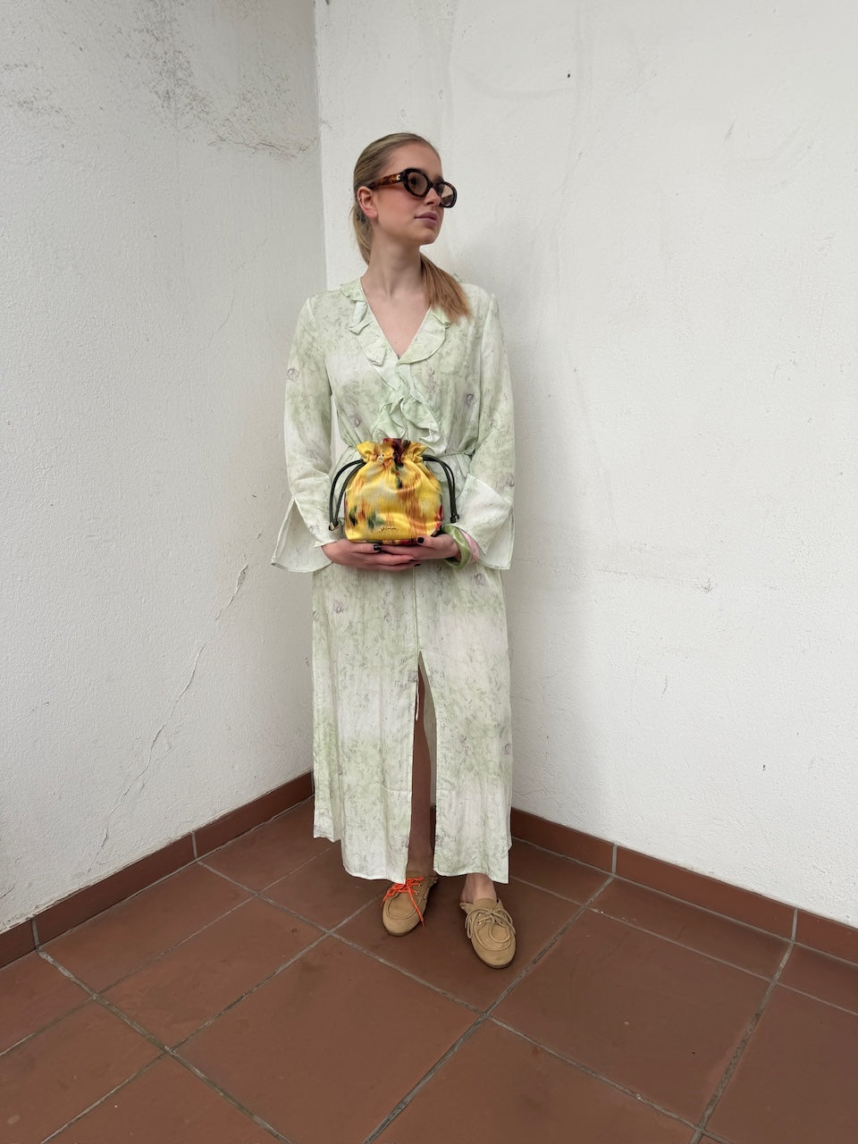 Annia Maxidress distorted green flower