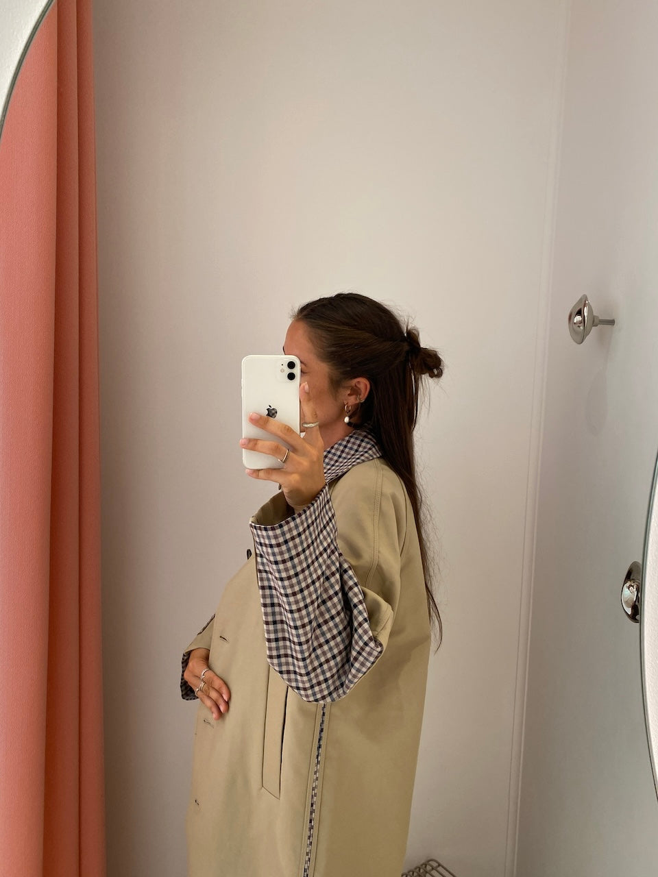 Donnie Trench Coat brown camel check