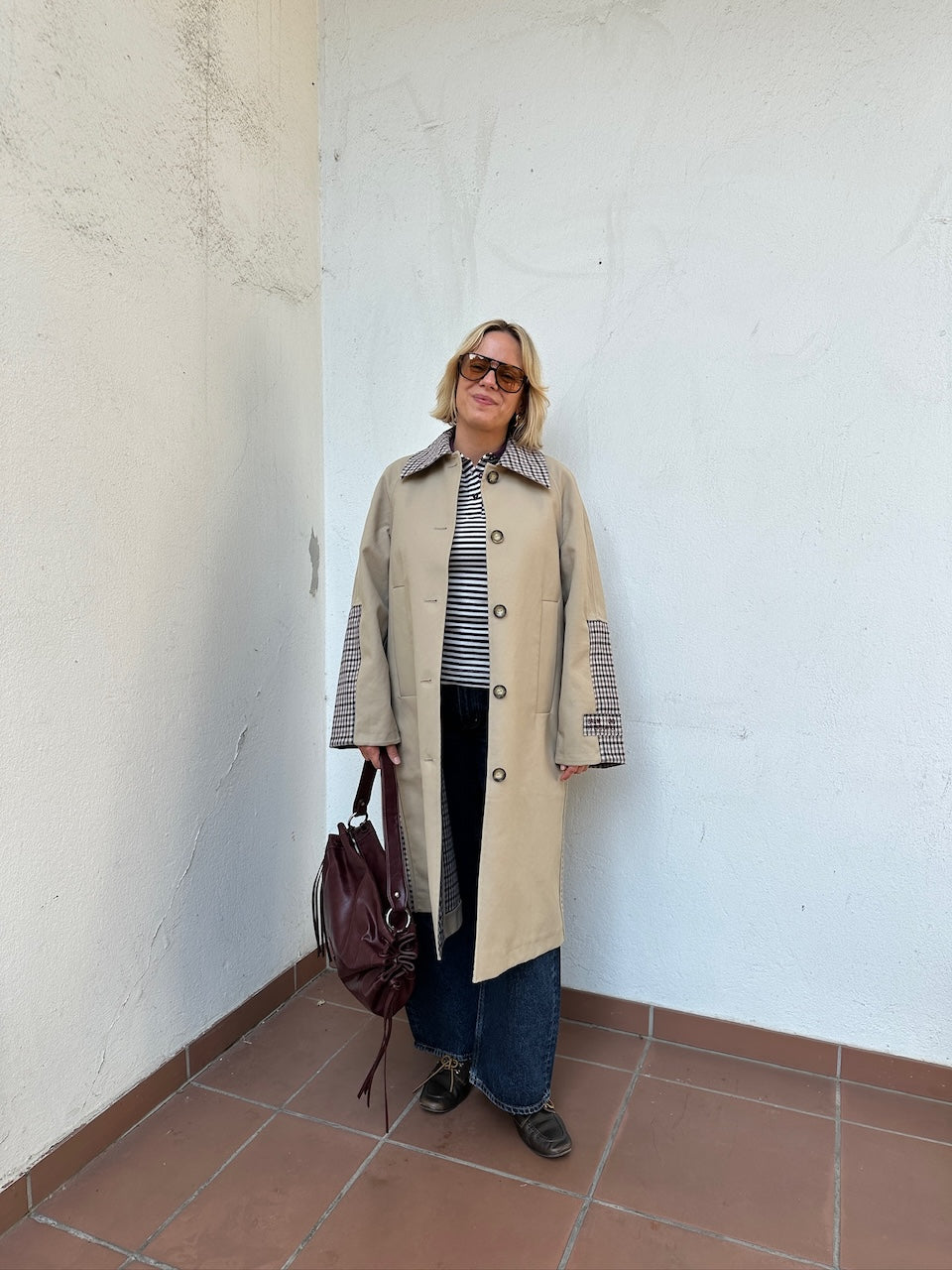 Donnie Trench Coat brown camel check