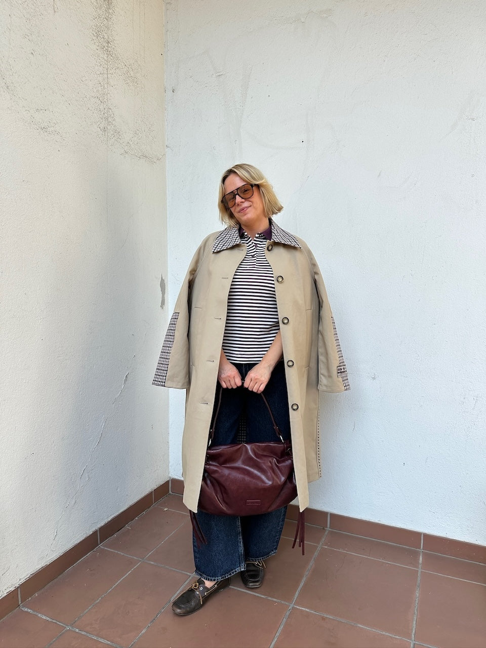 Donnie Trench Coat brown camel check