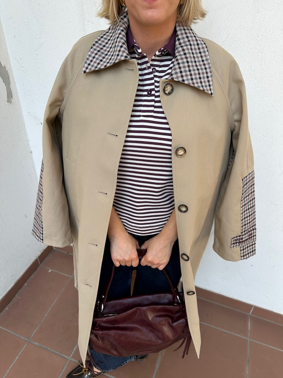 Donnie Trench Coat brown camel check