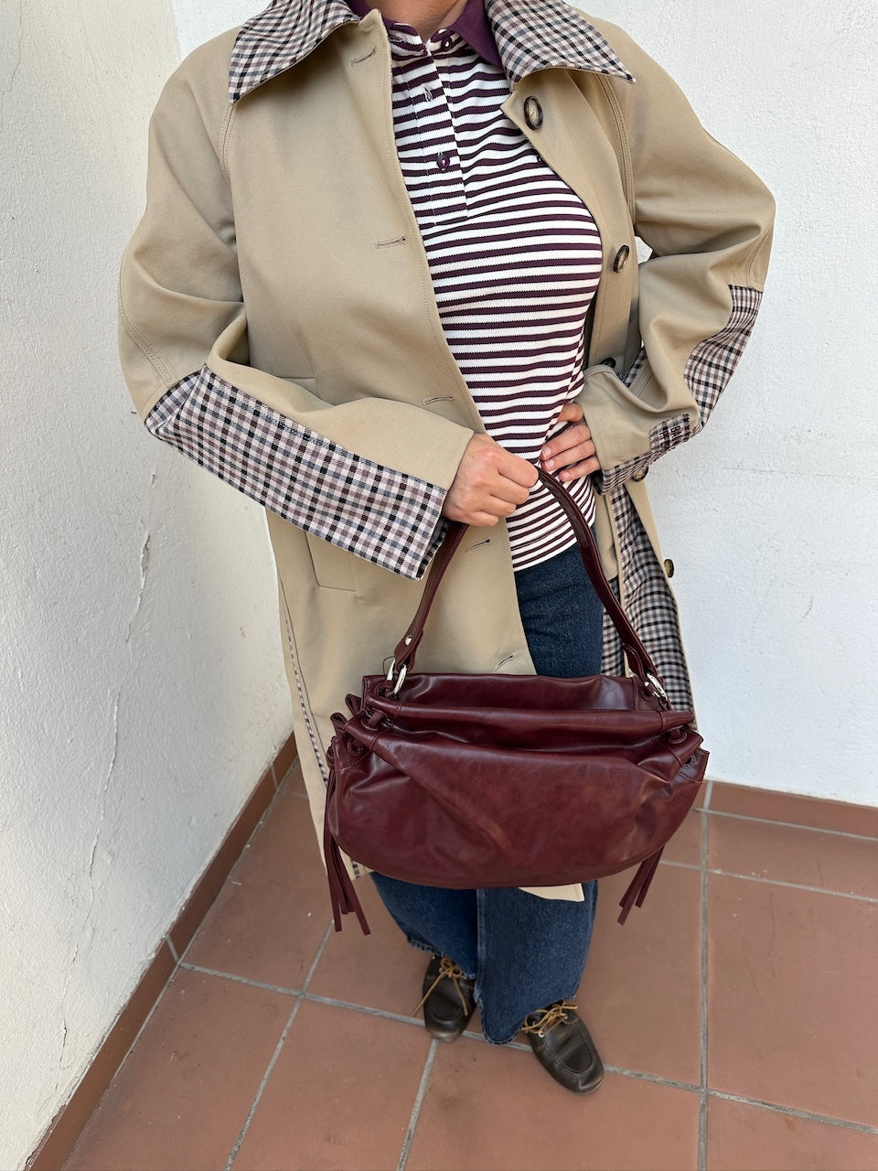 Donnie Trench Coat brown camel check