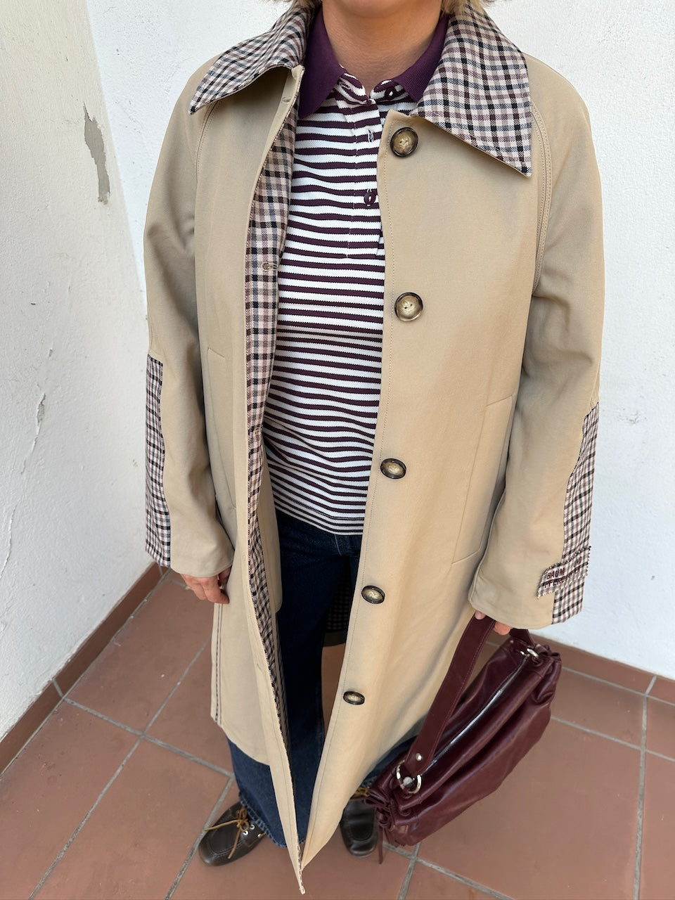 Donnie Trench Coat brown camel check