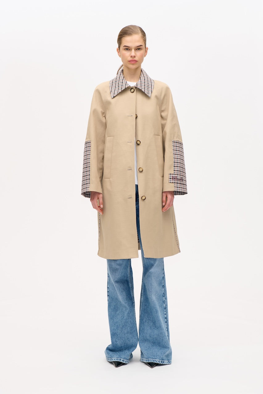 Donnie Trench Coat brown camel check