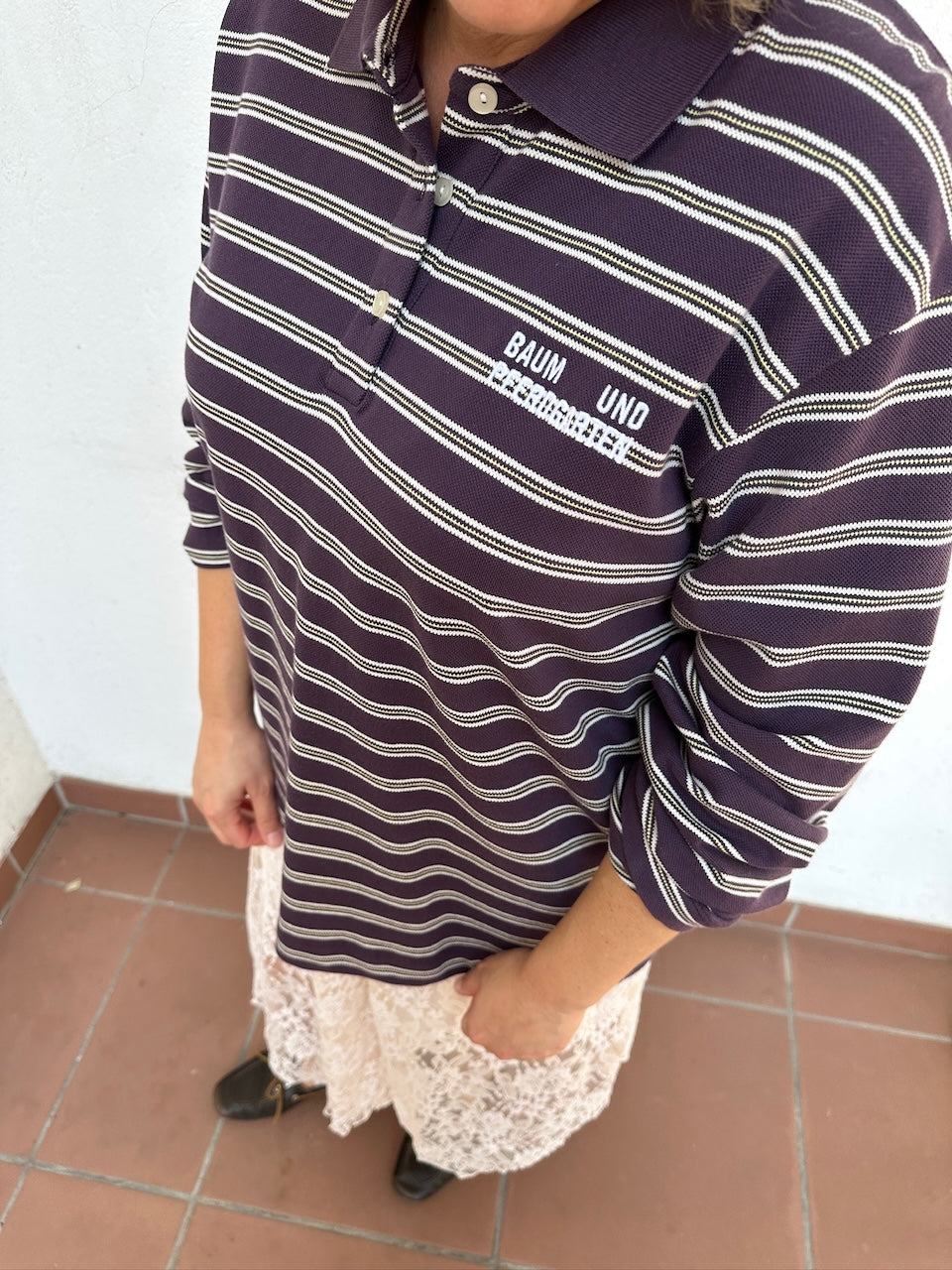 Jeanne Polo plum polo stripe