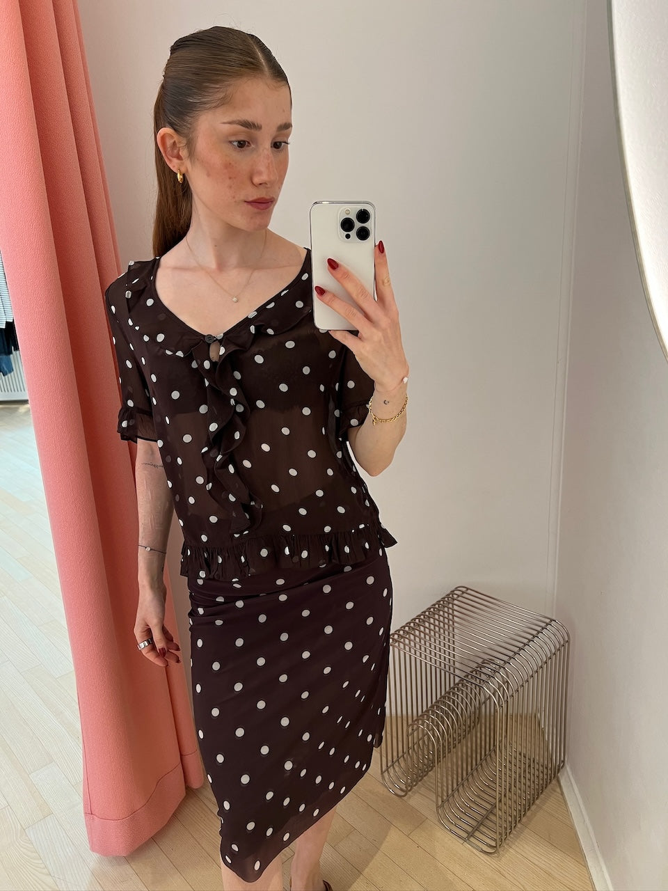 Madicen Blouse coffee bean polka dots