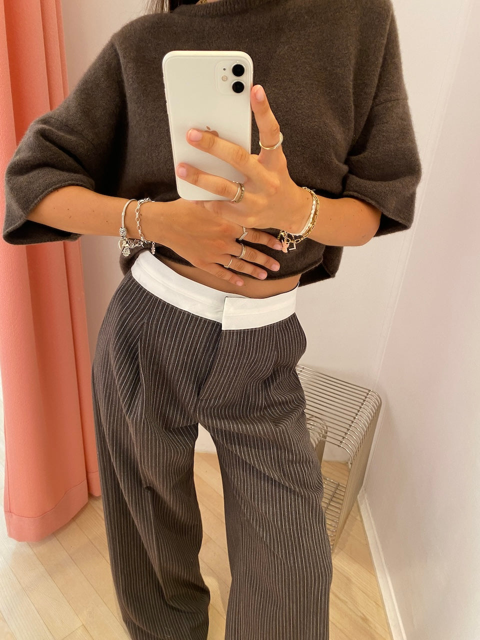 Neyat Pants dark brown pinstripe