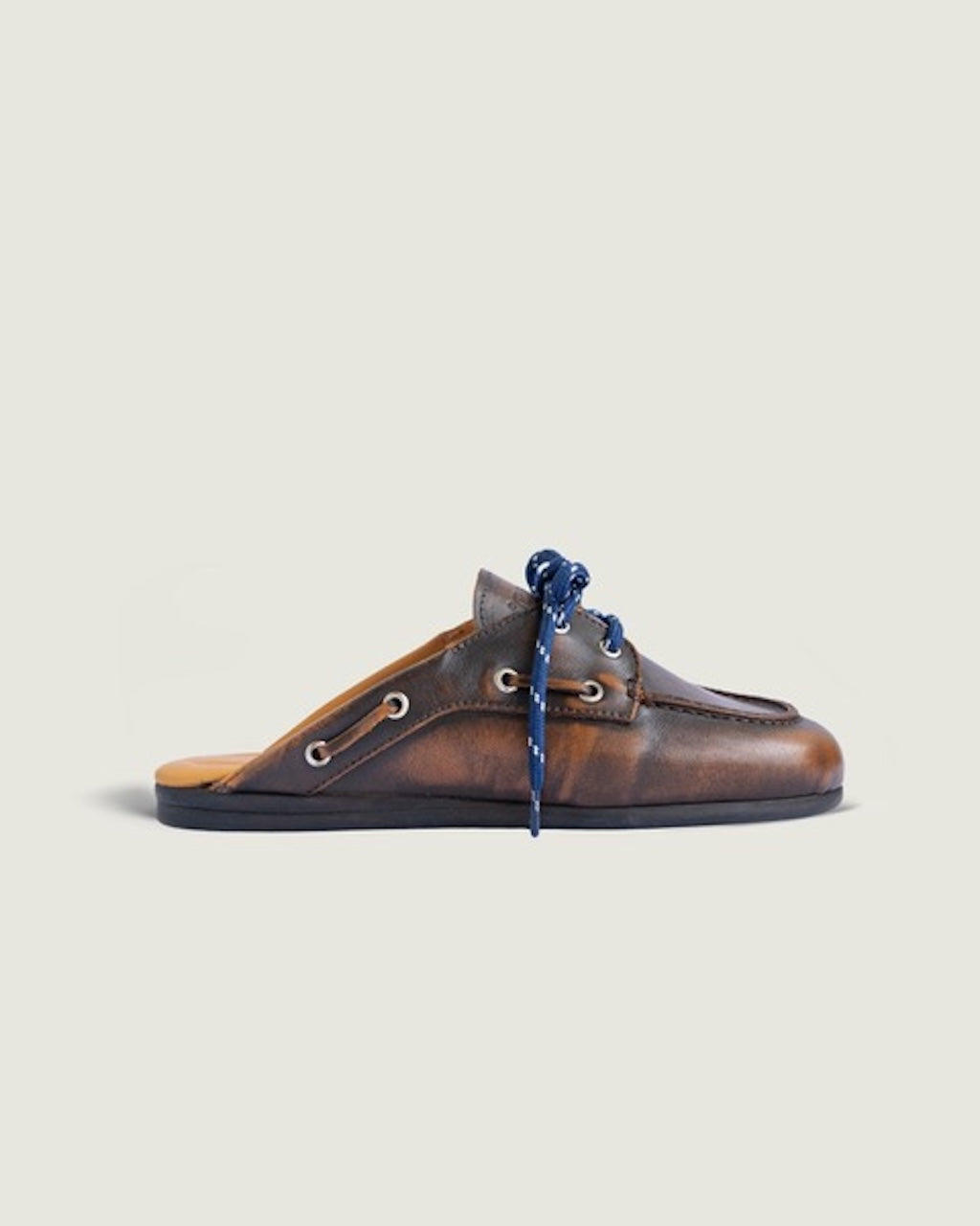 Boat Loafer Mule Leather coffee
