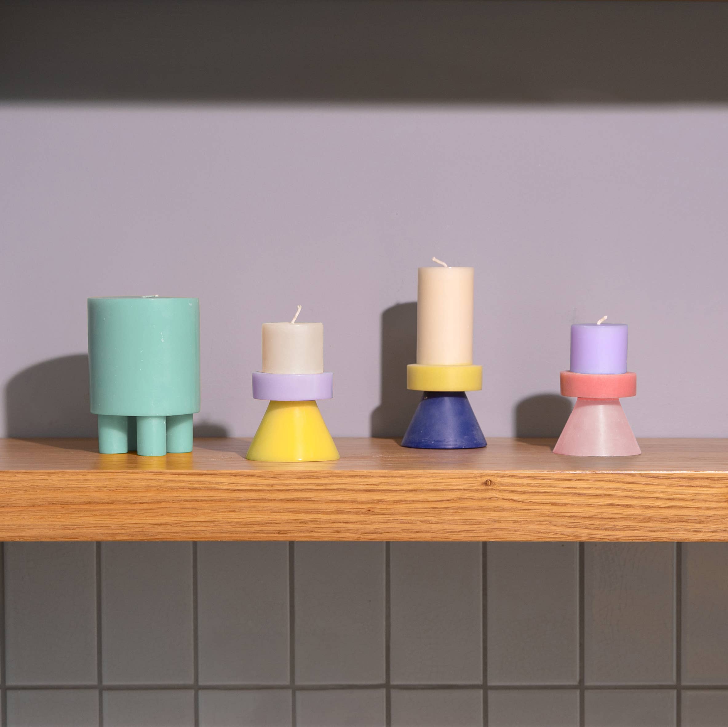 Stapelkerze - Mini Creme / Marineblau / Lachsfarben