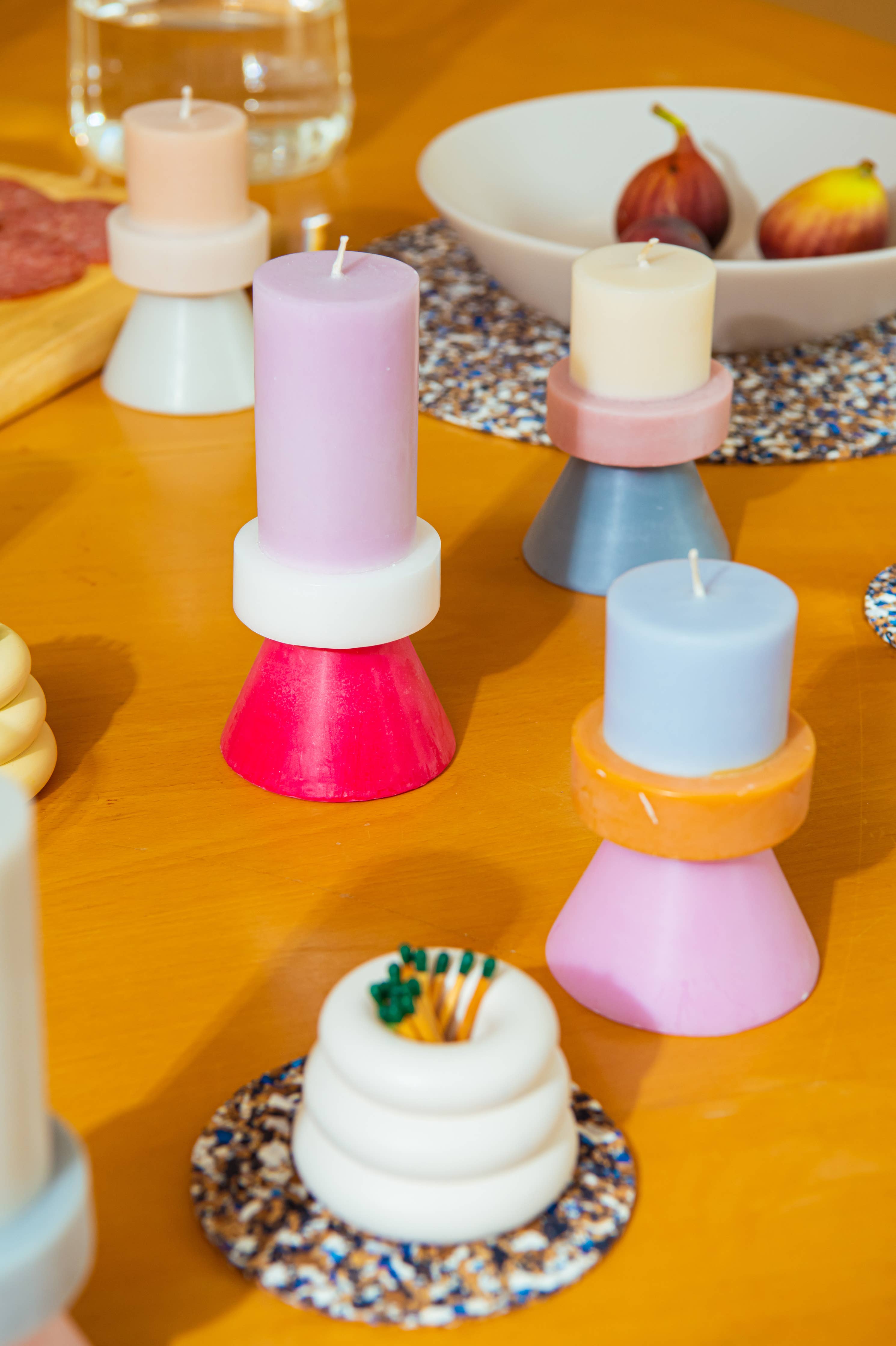 Stapelkerze - Mini Creme / Marineblau / Lachsfarben