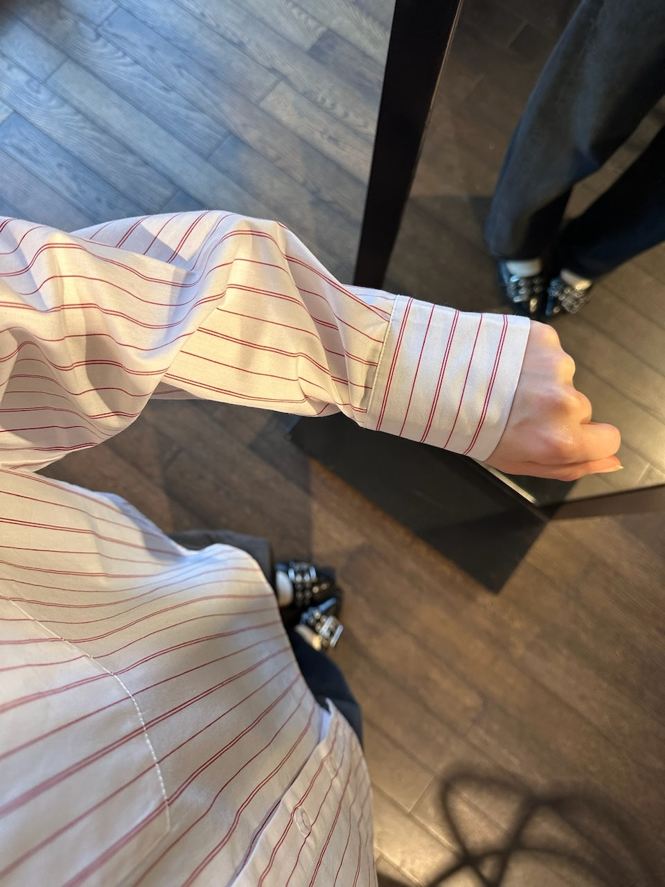 Ray Oversized Shirt red/white thin stripes