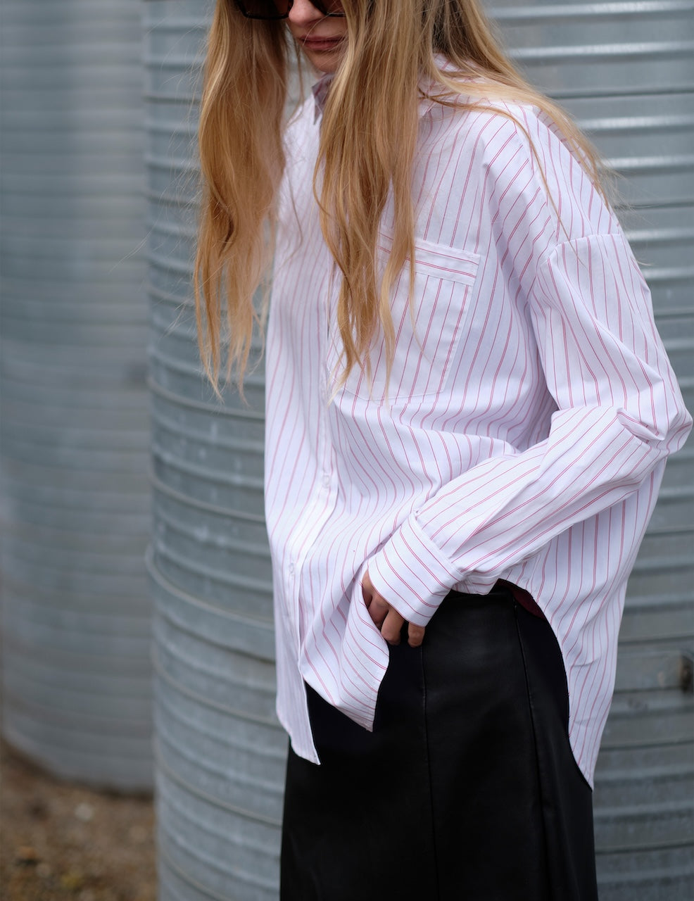 Ray Oversized Shirt red/white thin stripes