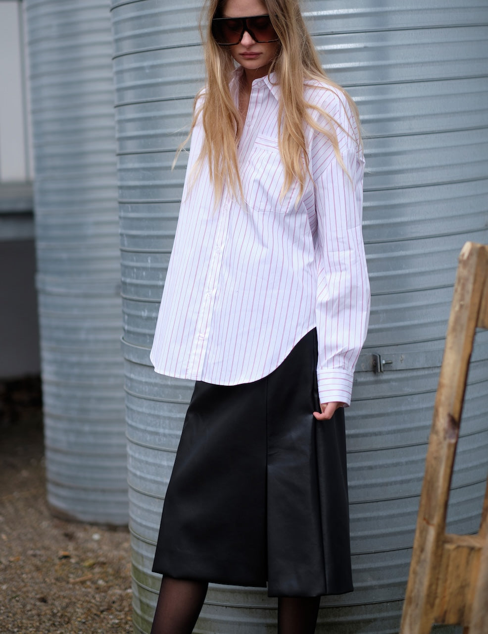 Ray Oversized Shirt red/white thin stripes