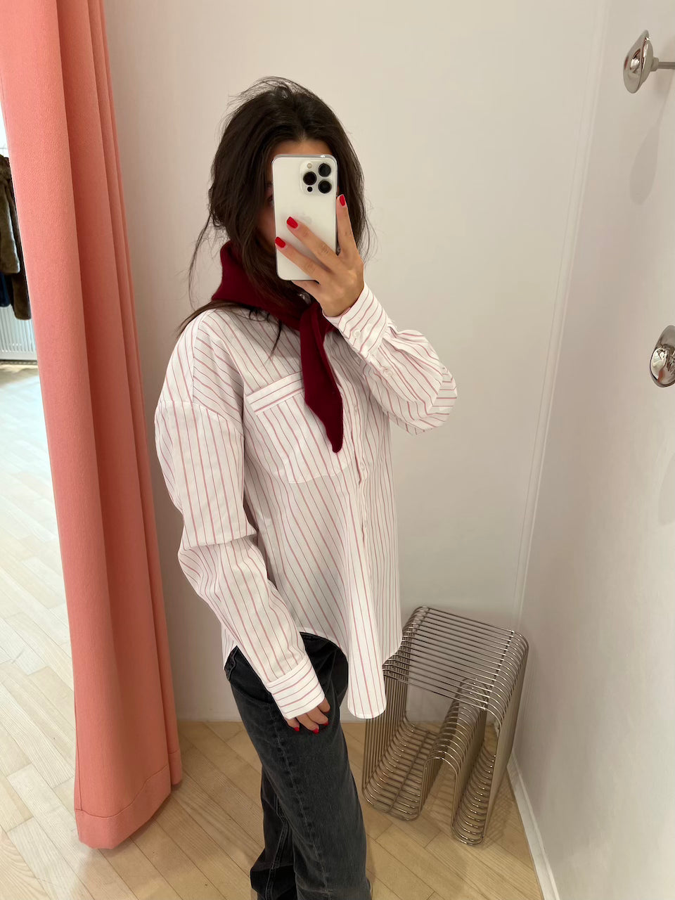 Ray Oversized Shirt red/white thin stripes