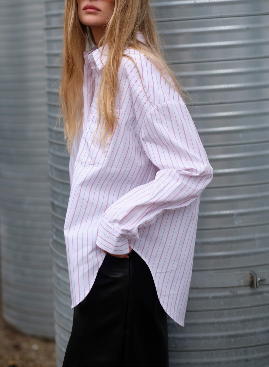 Ray Oversized Shirt red/white thin stripes