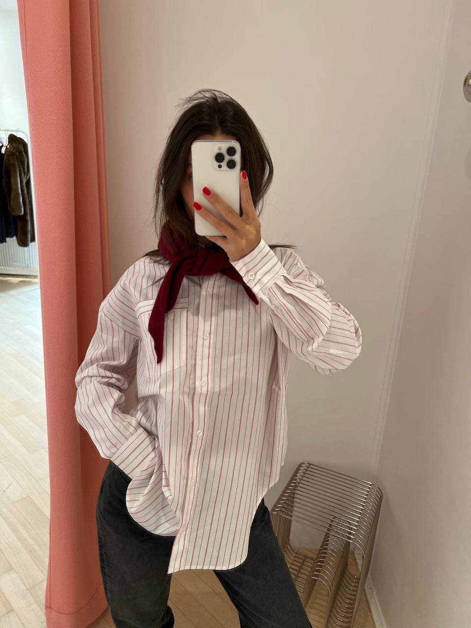 Ray Oversized Shirt red/white thin stripes