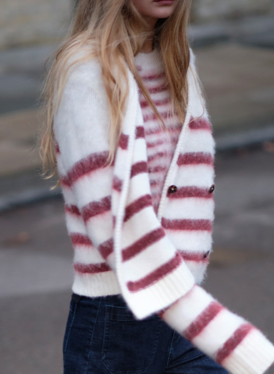 Verona Brushed Jacket cream/burgundy stripe