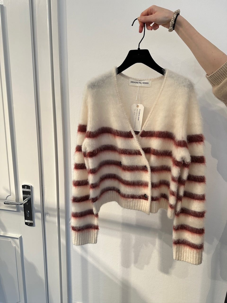 Verona Brushed Jacket cream/burgundy stripe