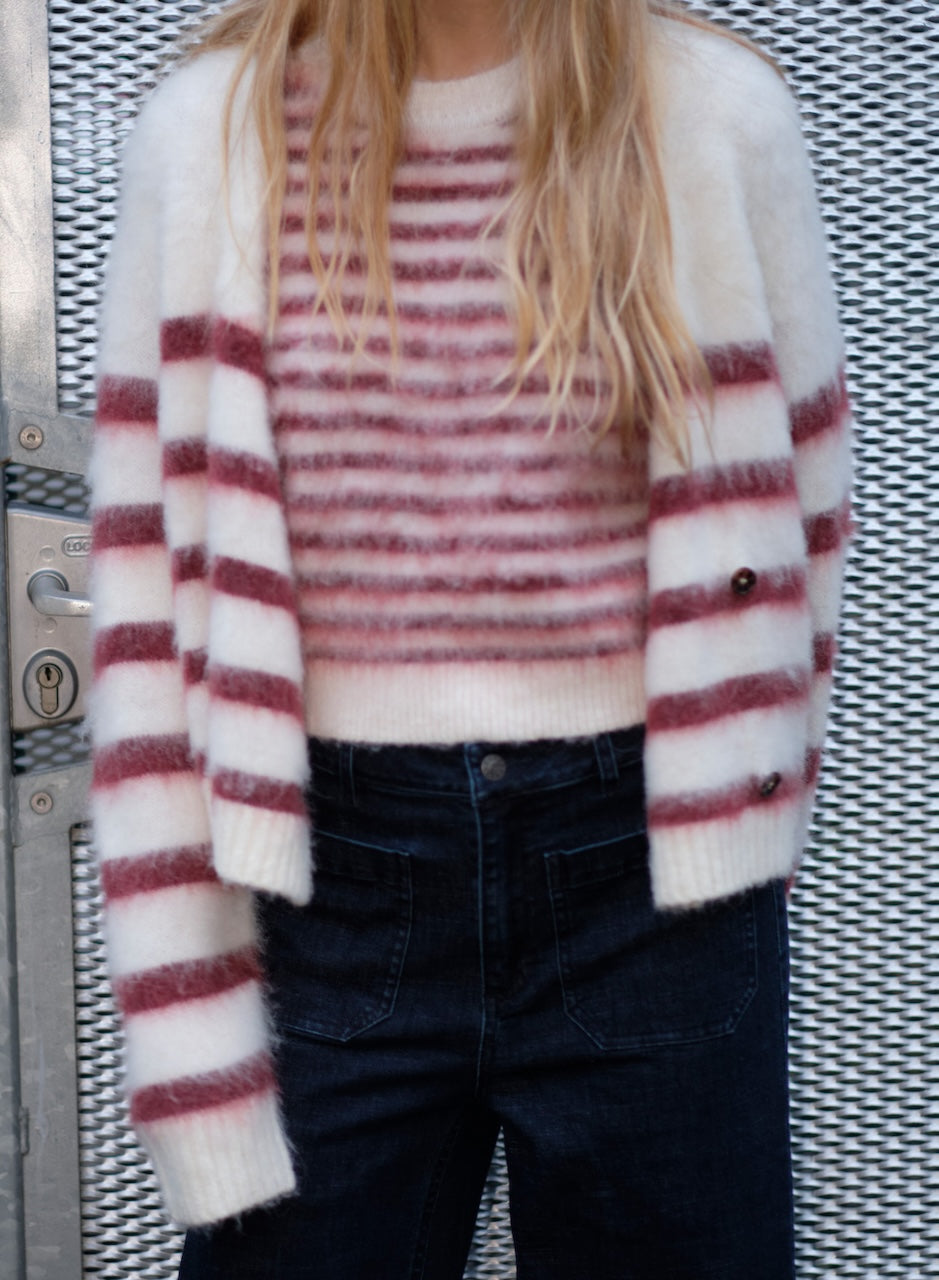 Verona Brushed Jacket cream/burgundy stripe