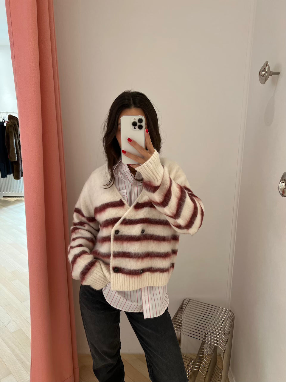 Verona Brushed Jacket cream/burgundy stripe