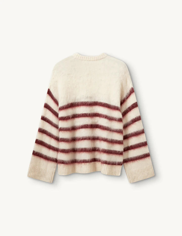Verona Brushed Stripe Sweater cream/burgundy stripe