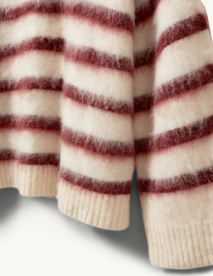 Verona Brushed Stripe Sweater cream/burgundy stripe