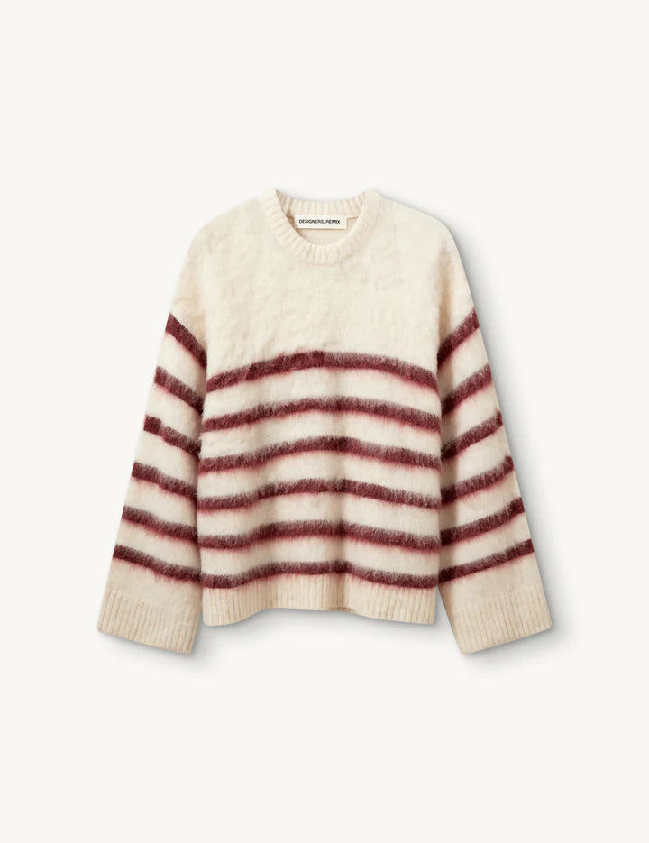 Verona Brushed Stripe Sweater cream/burgundy stripe