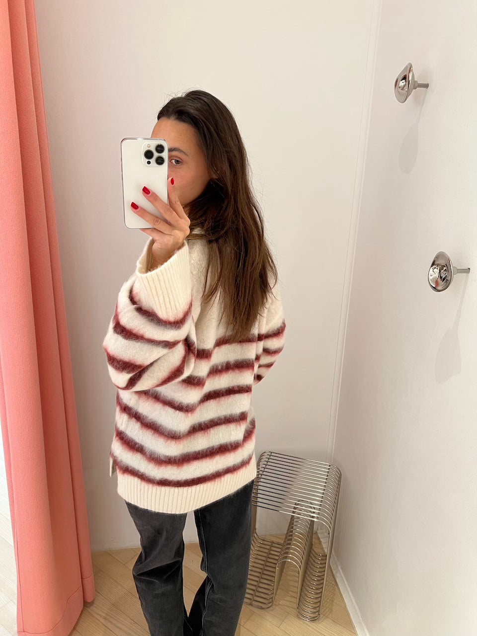 Verona Brushed Stripe Sweater cream/burgundy stripe