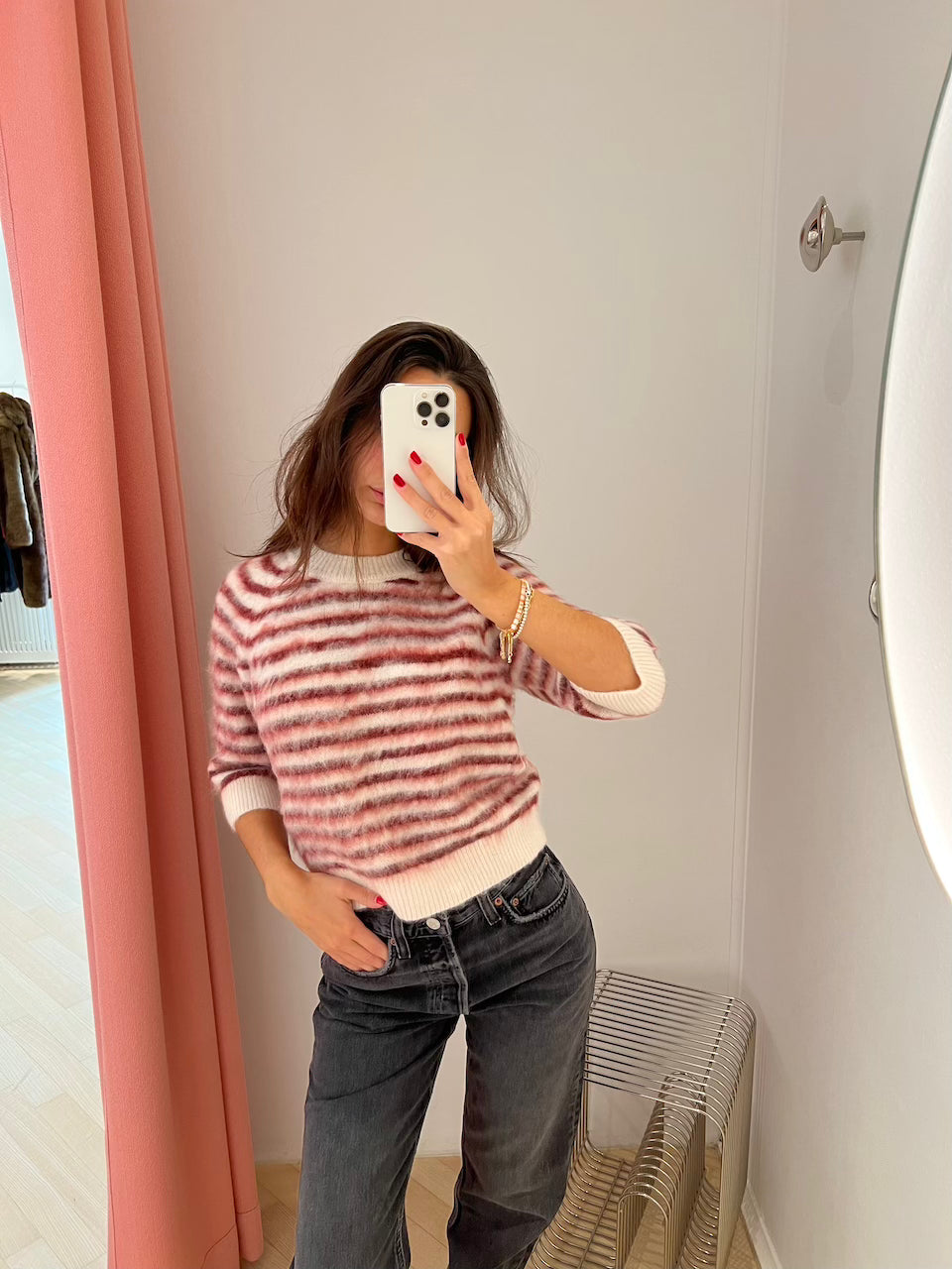 Verona Brushed Tee cream/burgundy stripe