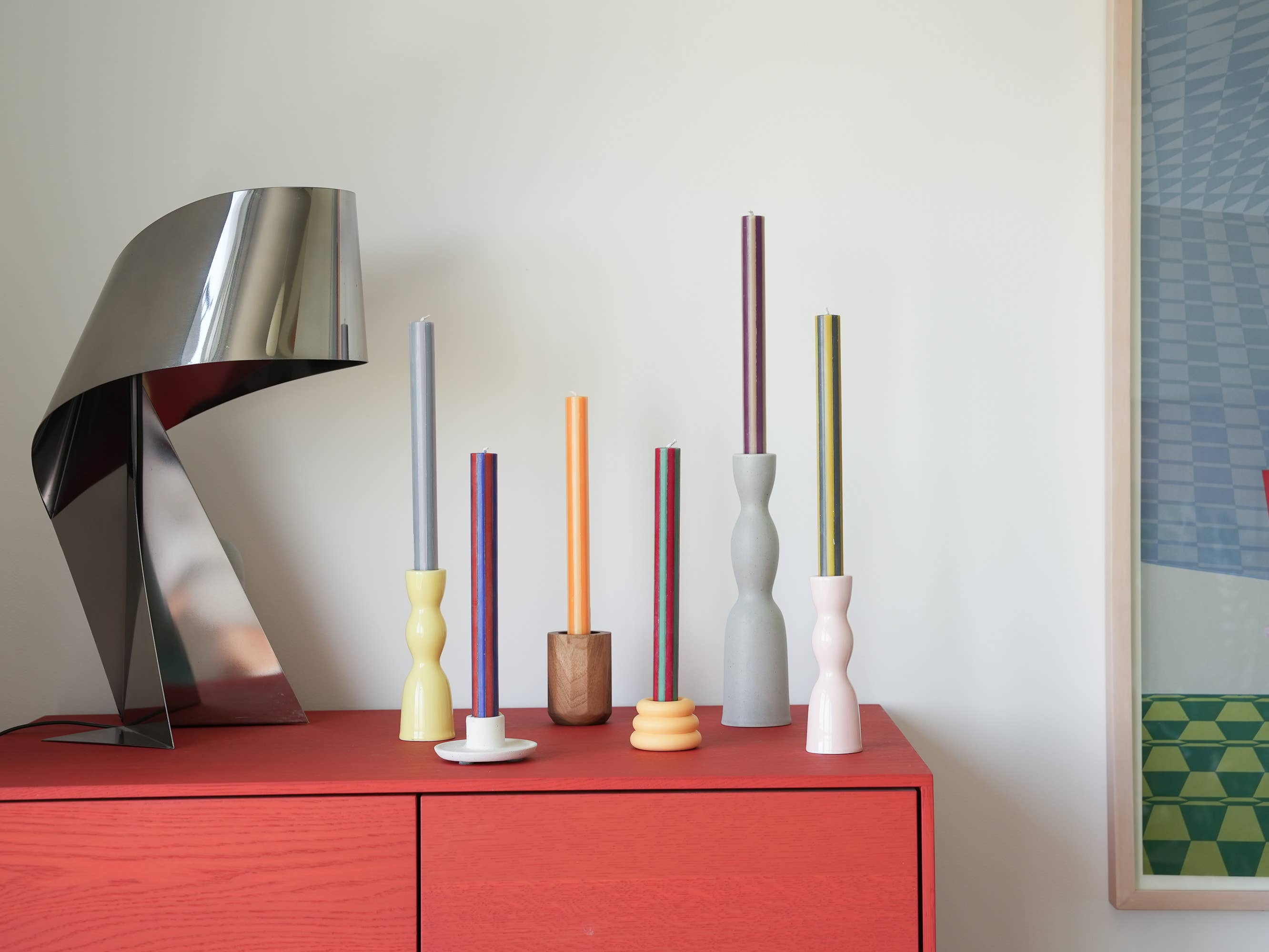 Streifen-Dinnerkerze mellow yellow / rost