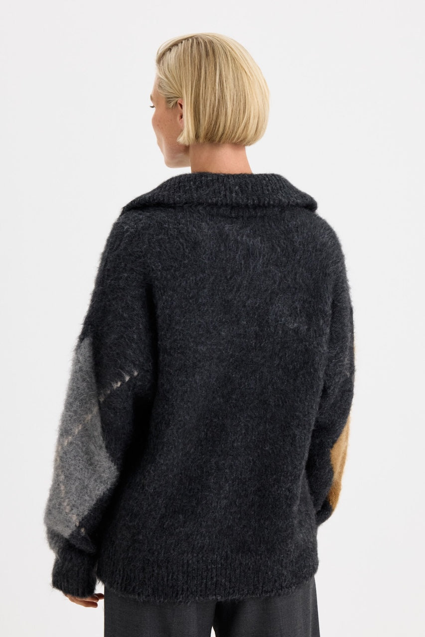 Alpaca Check Sweater grey melange