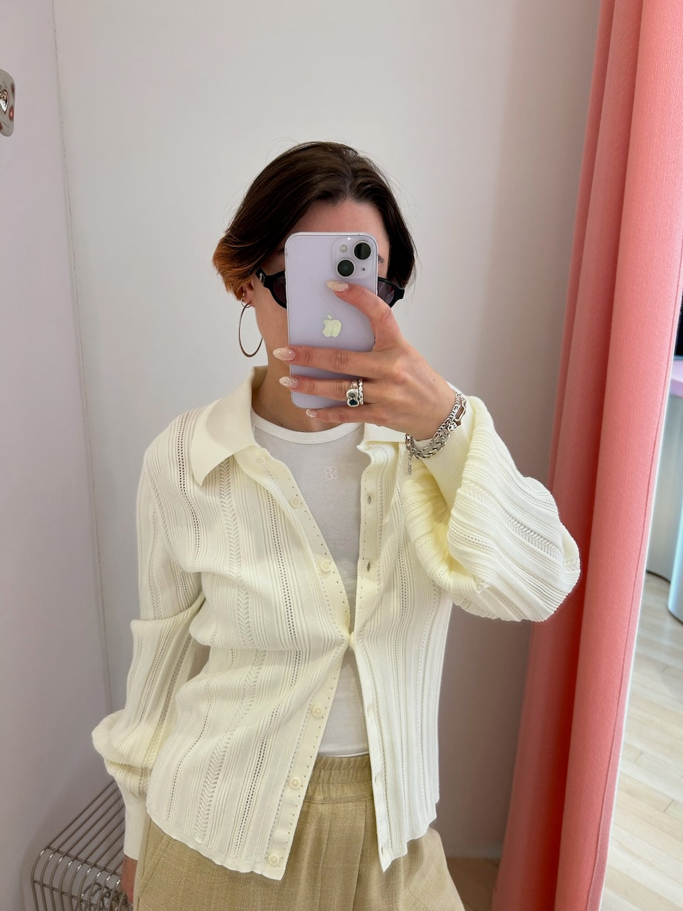 Braid Knit Cardigan pearl white