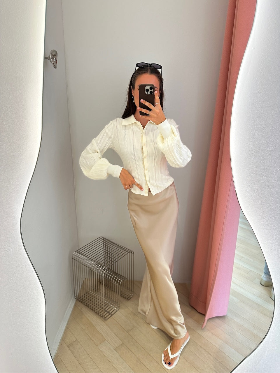 Braid Knit Cardigan pearl white