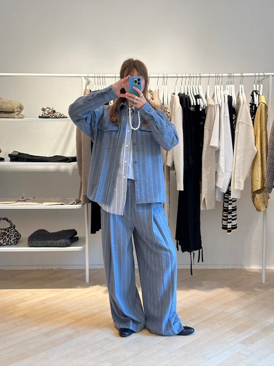 Brushed Wool Overshirt grey blue