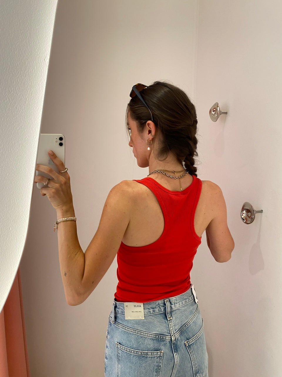 Fine Rib Scoop Tank red