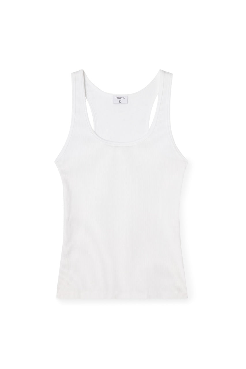 Fine Rib Scoop Tank white