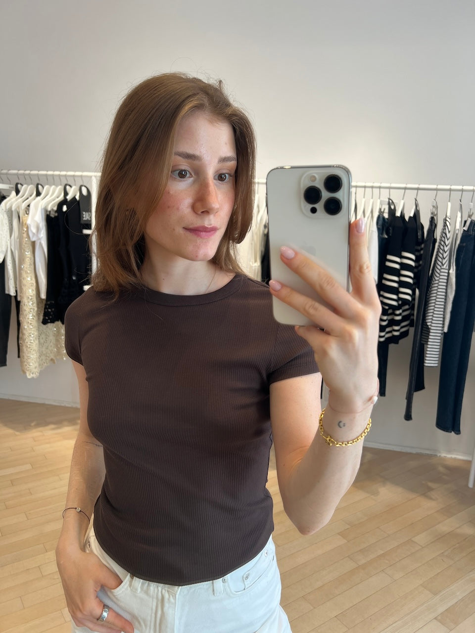 Fine Rib Tee dark chocolate