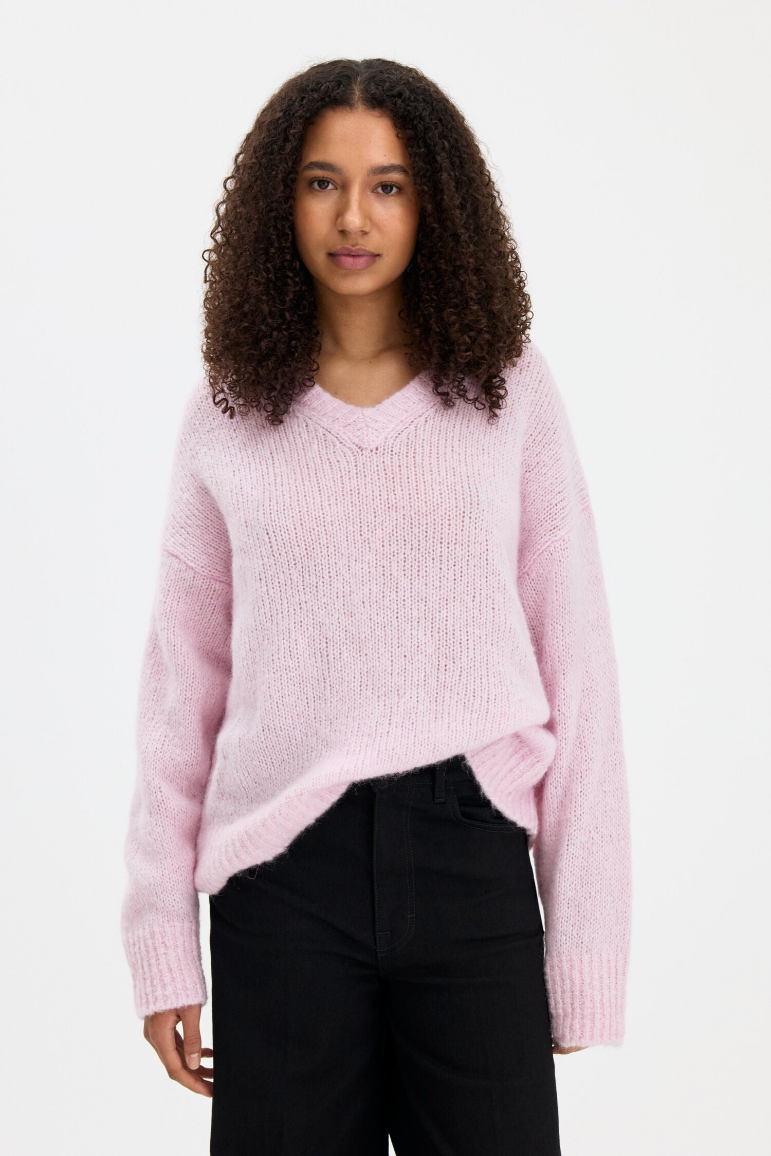Hairy Alpaca V-Neck Sweater light pink