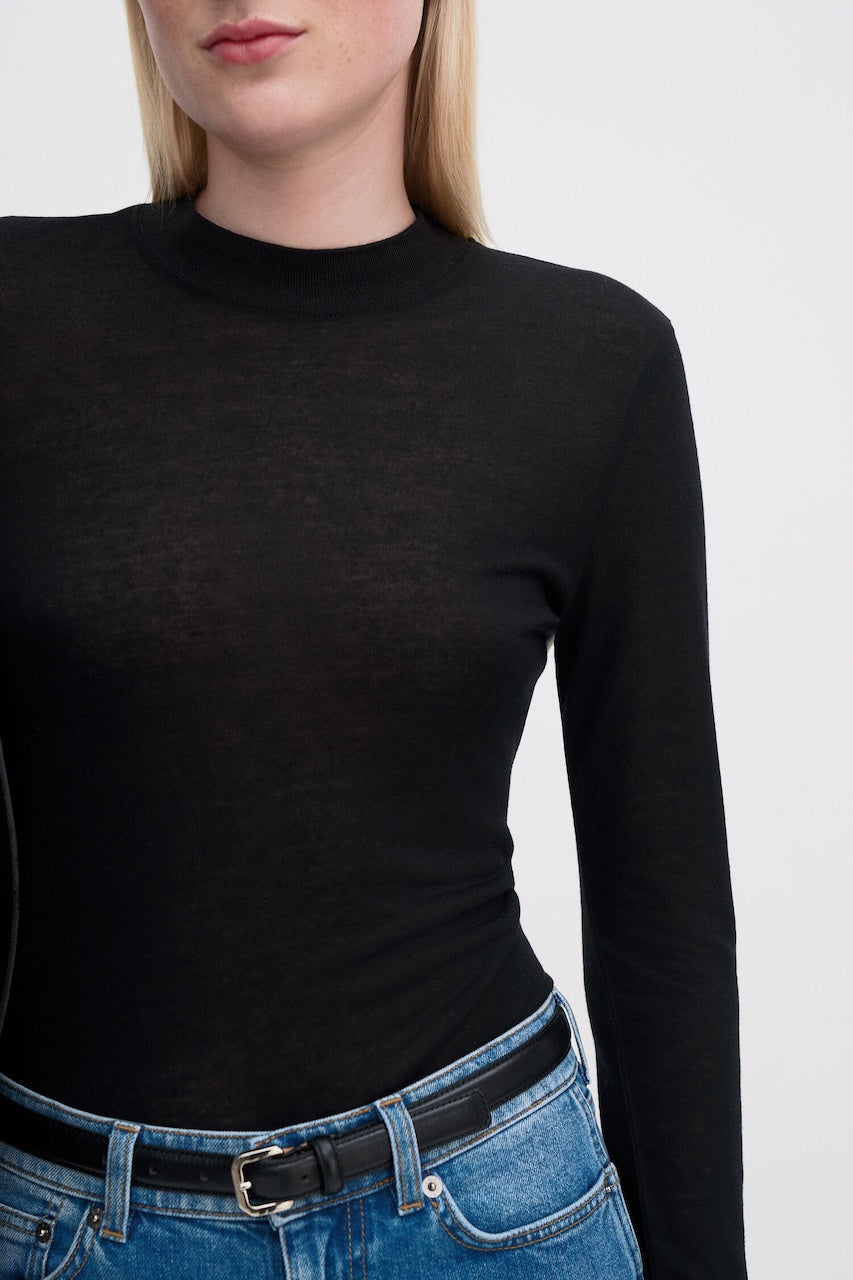 Lyocell Cashmere Mock Neck Top black