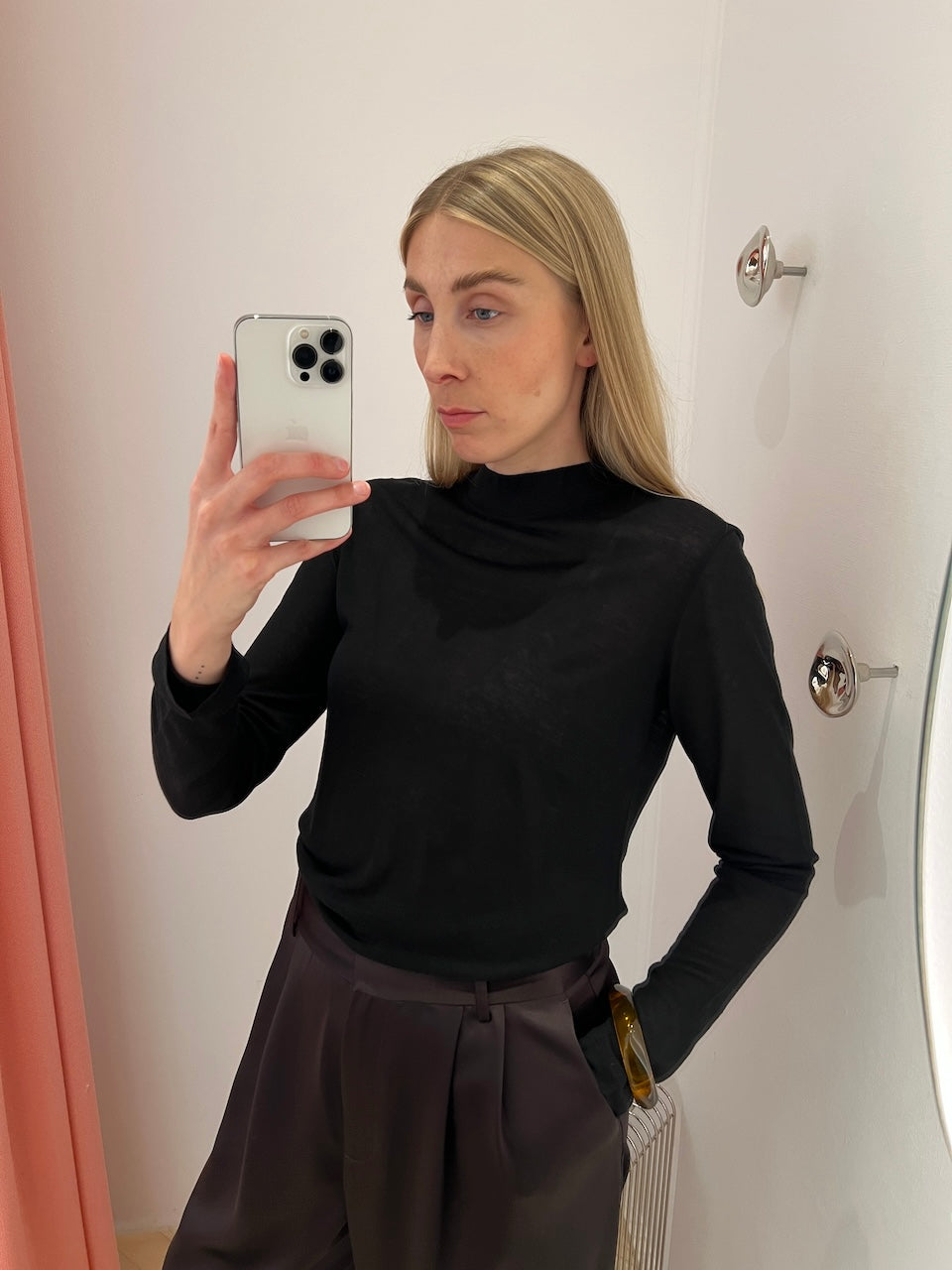 Lyocell Cashmere Mock Neck Top black