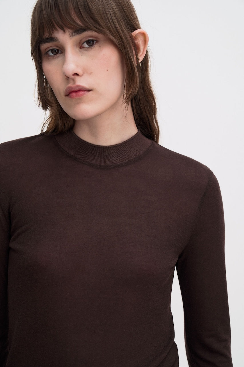 Lyocell Cashmere Mock Neck Top brown
