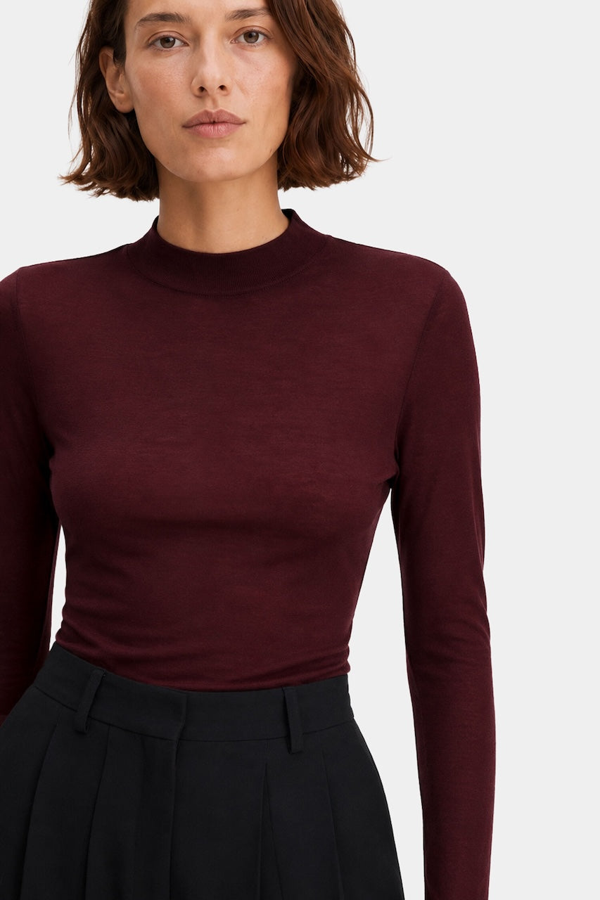 Lyocell Cashmere Mock Neck Top dark burgundy