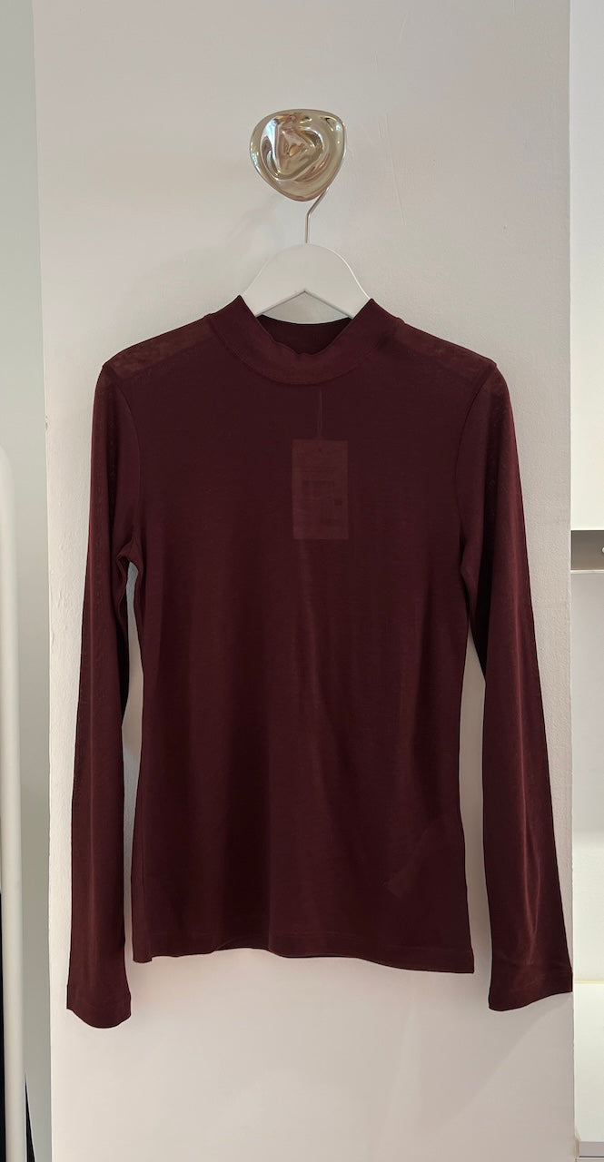 Lyocell Cashmere Mock Neck Top dark burgundy