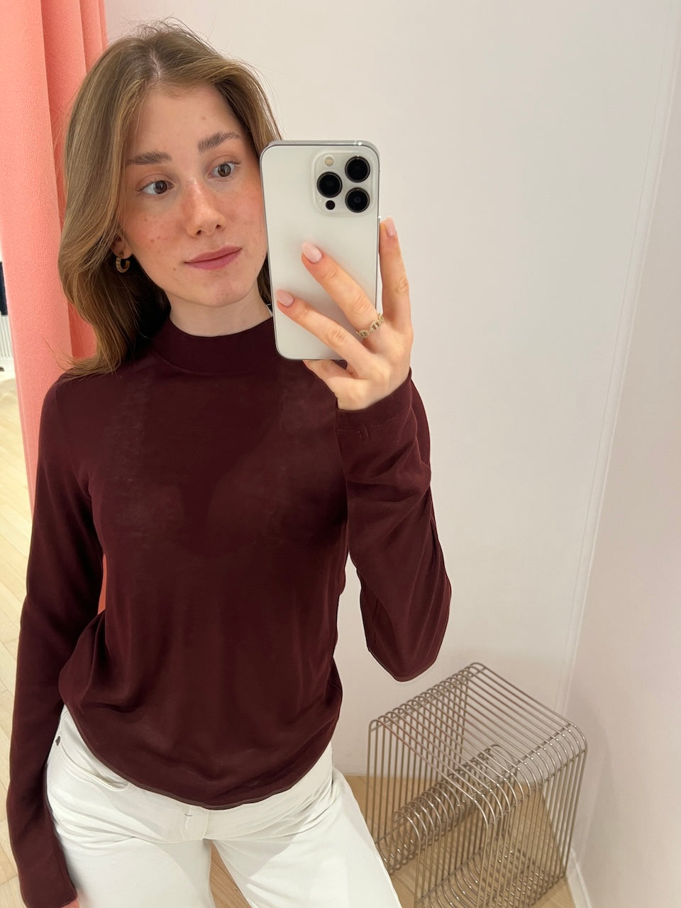 Lyocell Cashmere Mock Neck Top dark burgundy