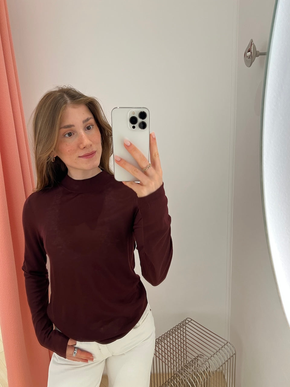 Lyocell Cashmere Mock Neck Top dark burgundy